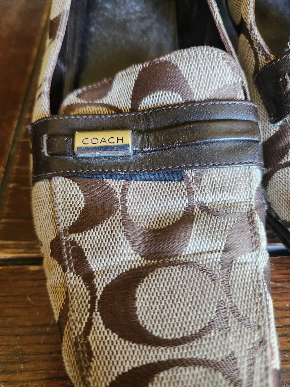 Coach Brown Signature Canvas Block Heel Pumps
